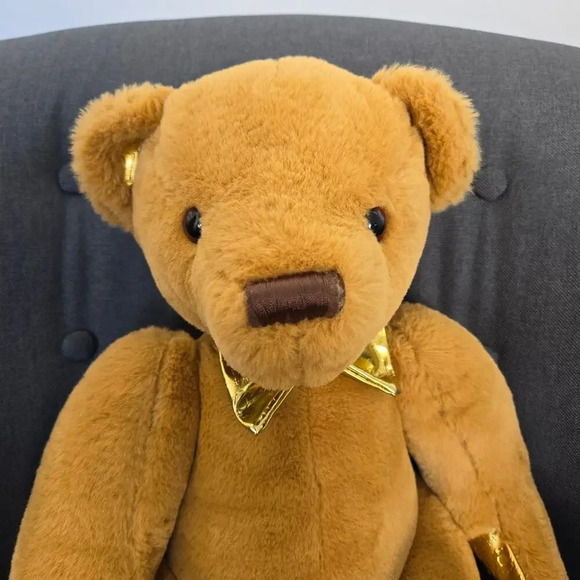 FAO Schwarz Plush Anniversary Teddy Bear Toy Tan Gold Embossed Kids Room Decor - Picture 5 of 13